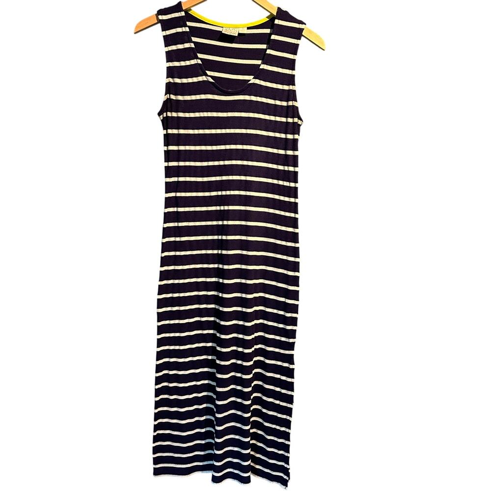 Beach Break Small Knit Maxi Dress Ribbed Navy with White Stripes Coastal Cowgirl